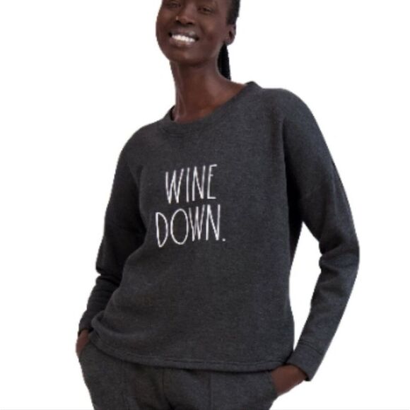 Wine Down Graphic Sweatshirt oversized Rae Dunn crewneck top long sleeve shirt - Picture 10 of 16